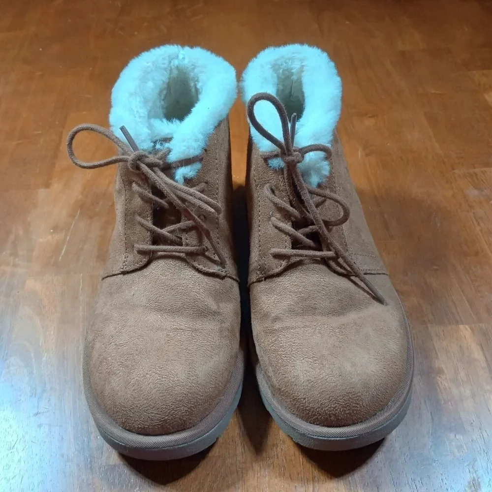 Makalu Kora Shearling Ankle Boots Women's‎ 8 Brown Faux Suede Winter